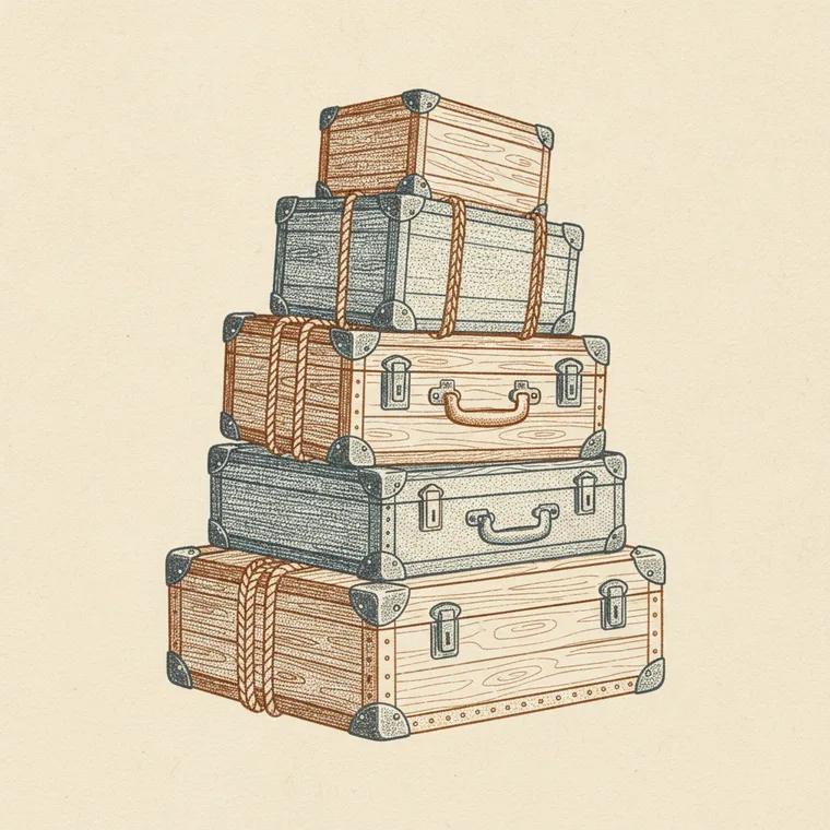 Briefmarken-Illustration: Kofferturm — Umzugsunternehmen, Beiladung Lörrach
